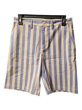 Lands' End Blue and Cream Vertical Stripe Flat-Front Shorts